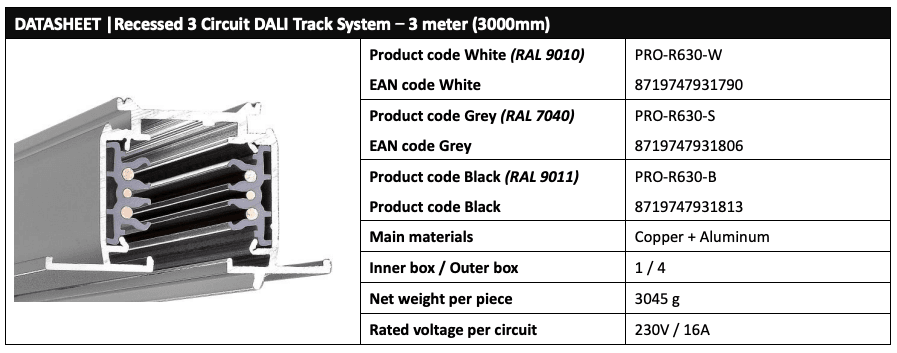 DALI 3 circuit Recessed LED track 3M