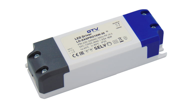 GTV LD-ZASPRO16W-30 (F) Transformateur LED, 16W, IP20, 12V DC