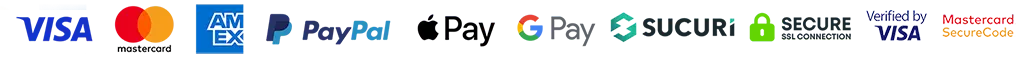 Google Pay, PayPal, Apple Pay, Visa, Mastercard, American Express
