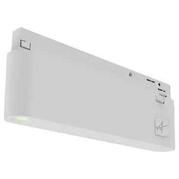 White rectangular LED emergency light with a sleek, compact design, featuring a small indicator light on the left side.